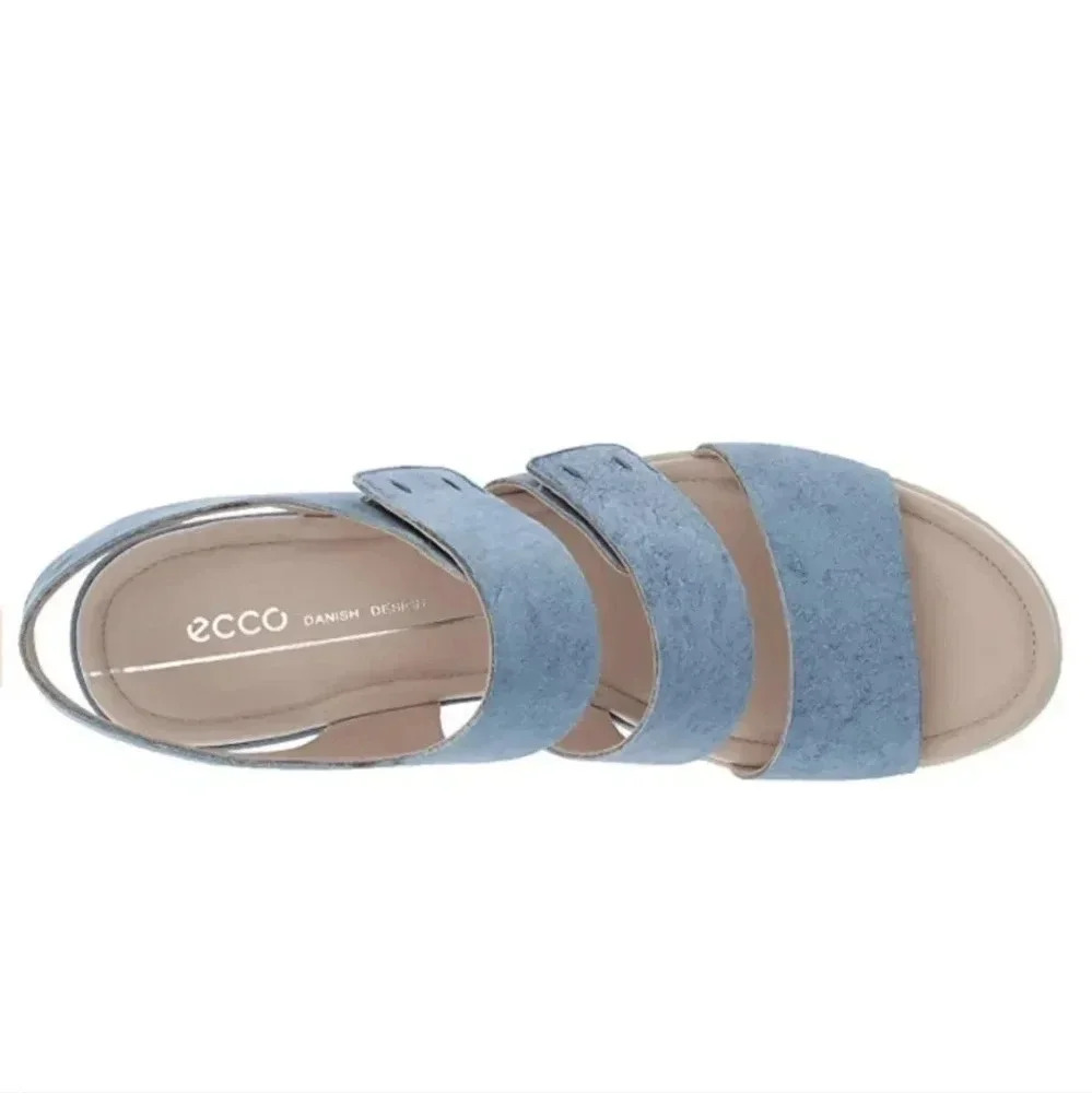 ECCO Shape Plateau Wedge Sandal Sky Blue Indigo Adjustable Straps NWT - Picture 3 of 7